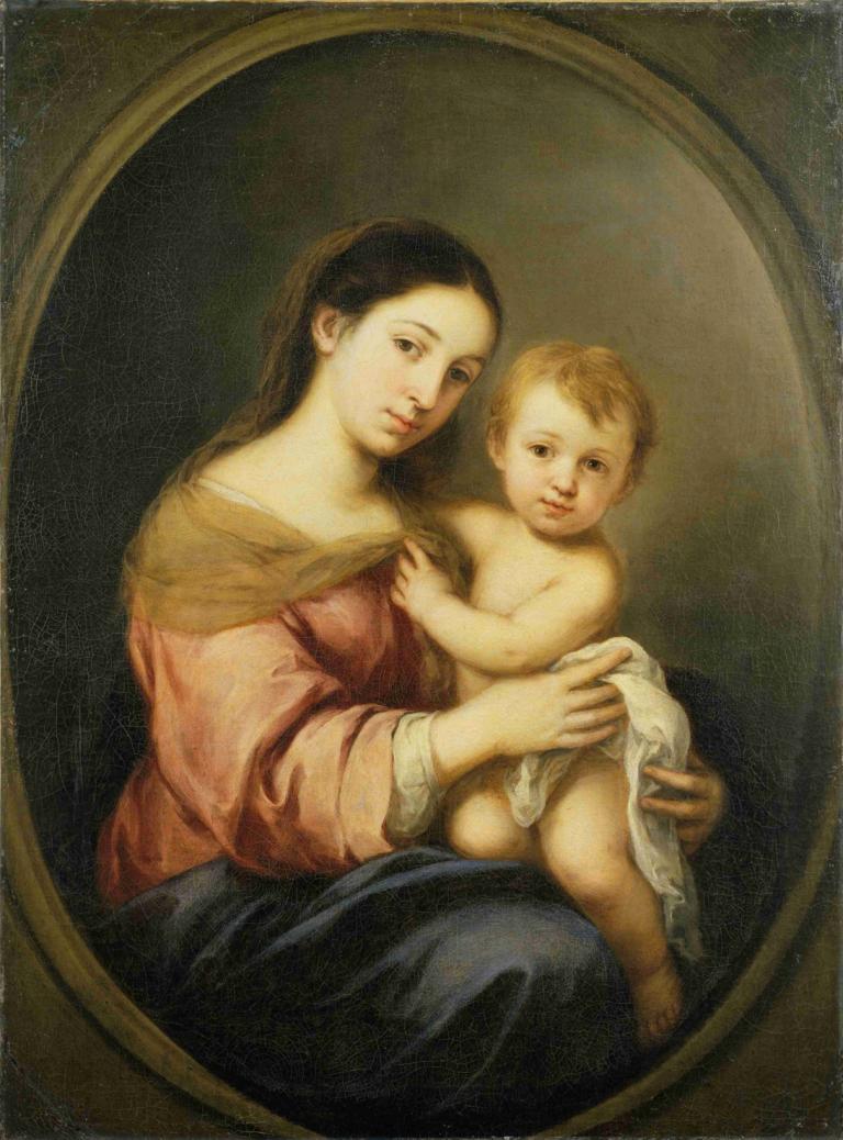 The Virgin and Child,처녀와 아이,Bartolomé Estebán Murillo,바르톨로메 에스테반 무리요,오일 페인팅,오일 페인팅, 미술 패러디, 아기, 여자 1명, 현실적인