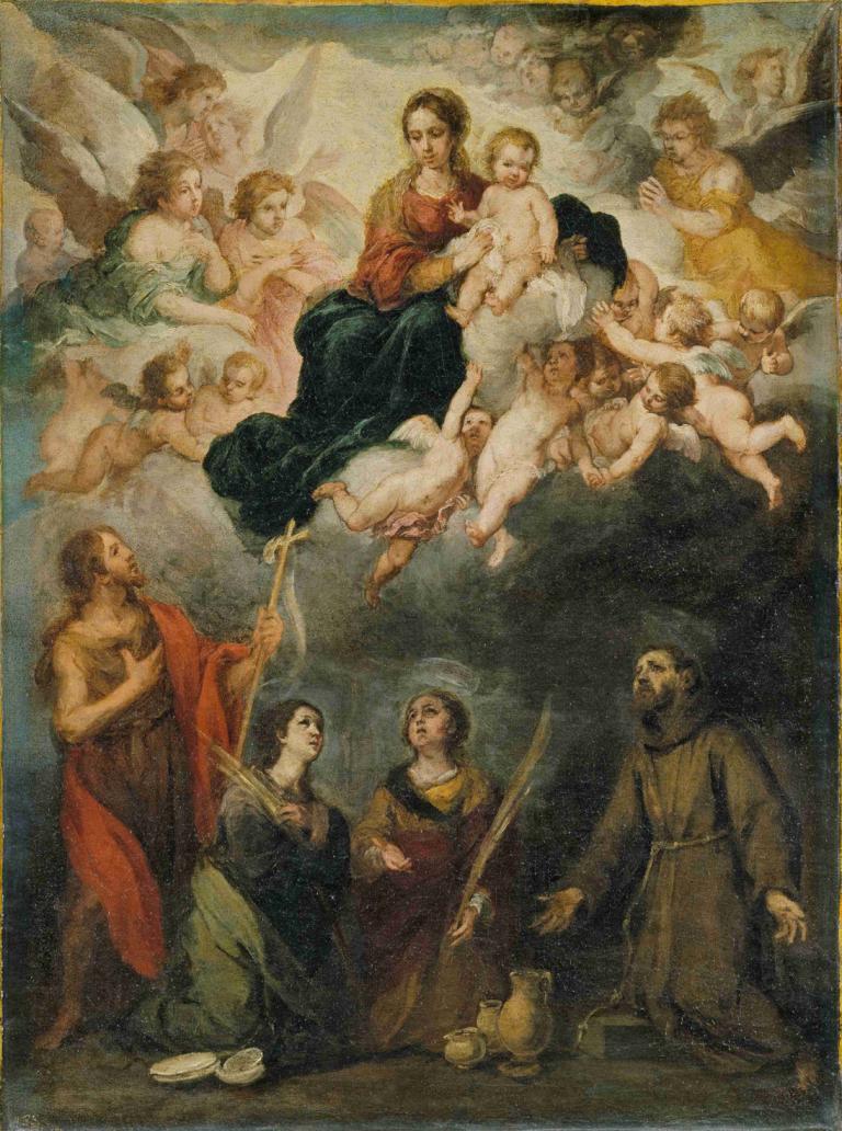 The Virgin and Child with Saints,Die Jungfrau mit Kind und Heiligen,Bartolomé Estebán Murillo,Ölgemälde