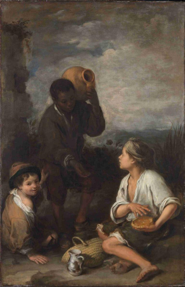 Three Boys,Drei Jungen,Bartolomé Estebán Murillo,Ölgemälde,Ölgemälde, Kunstparodie, mehrere Jungen, Parodie