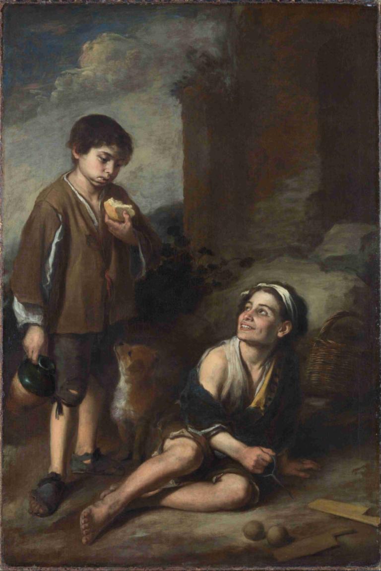 Two Peasant Boys,Zwei Bauernjungen,Bartolomé Estebán Murillo,Ölgemälde,Ölgemälde, Kunstparodie, realistisch