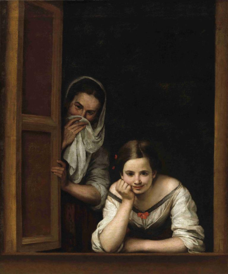 Two Women at a Window,Due donne alla finestra,Bartolomé Estebán Murillo,Pittura ad olio,Pittura ad olio