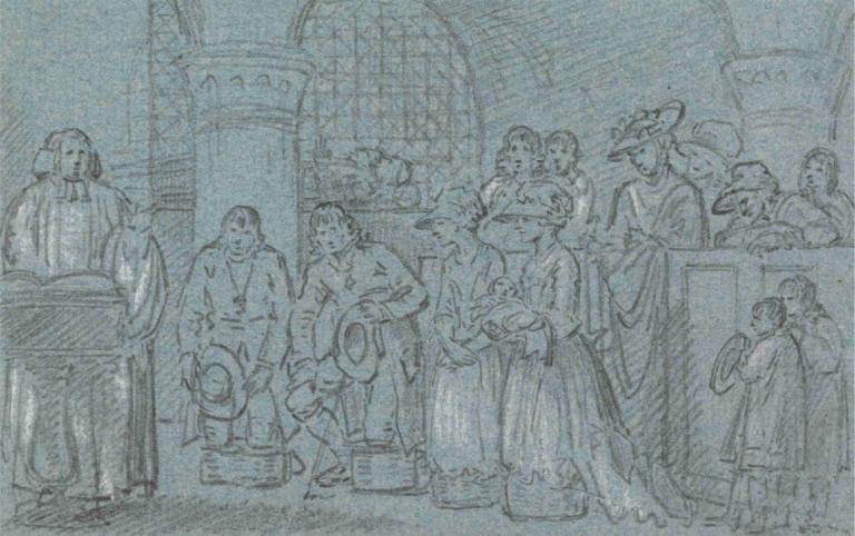 A Christening in Chevening Church, Kent,Benjamin West,Sketch,Sketch, monochrome, sketch, multiple boys