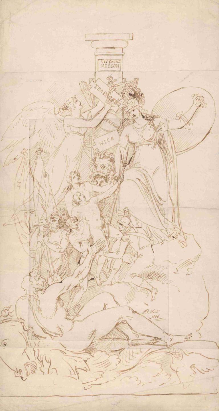 A Project for the Monument of the Apotheosis of Nelson,Benjamin West,Sketch,Sketch, multiple girls