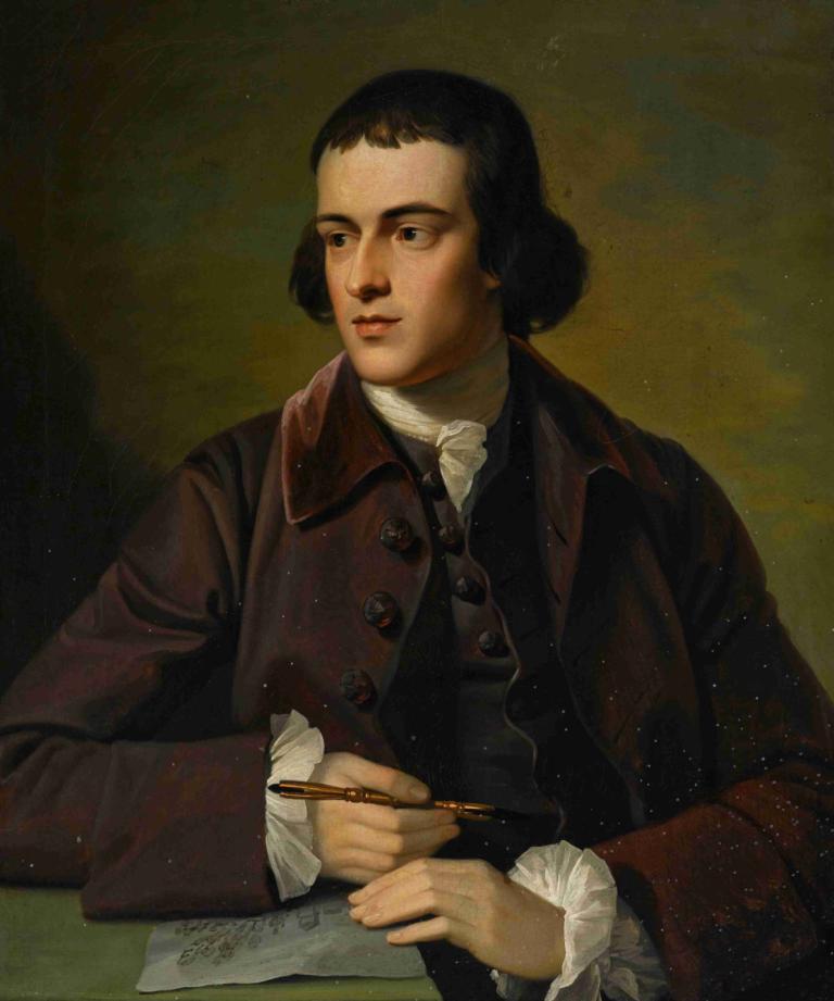 A portrait of John Grey,Benjamin West,Oil Painting,Oil Painting, solo, black hair, fine art parody, holding