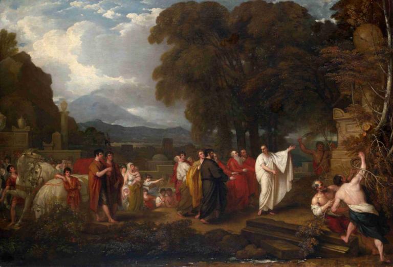 Cicero Discovering the Tomb of Archimedes,Cicero upptäcker Arkimedes grav,Benjamin West,Oljemålning