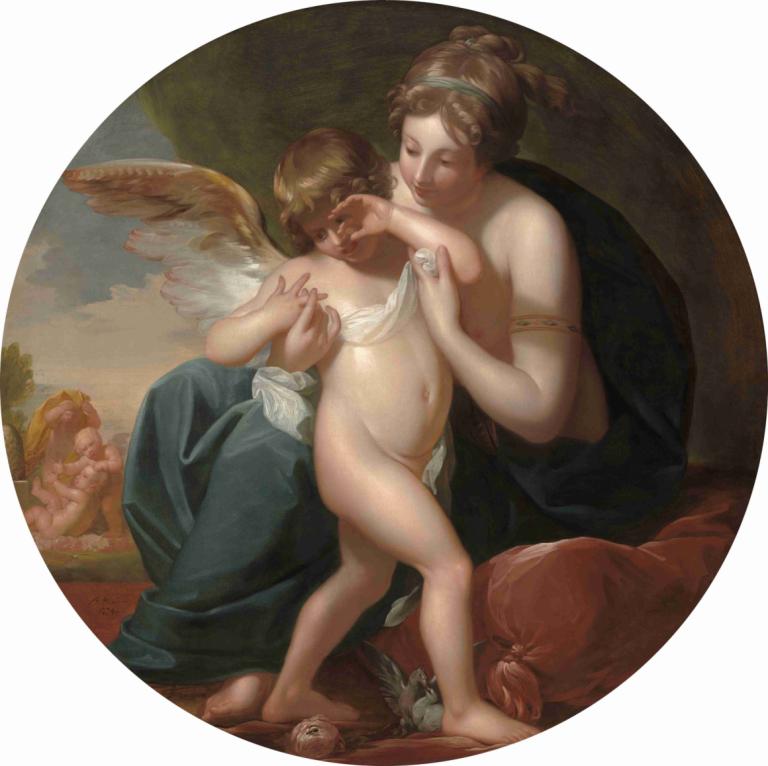 Cupid,Stung by a Bee, Is Cherished by his Mother,被蜜蜂蛰伤的丘比特得到了母亲的珍爱,Benjamin West,本杰明-韦斯特,油画,油画, 美术模仿, 翅膀, 裸体