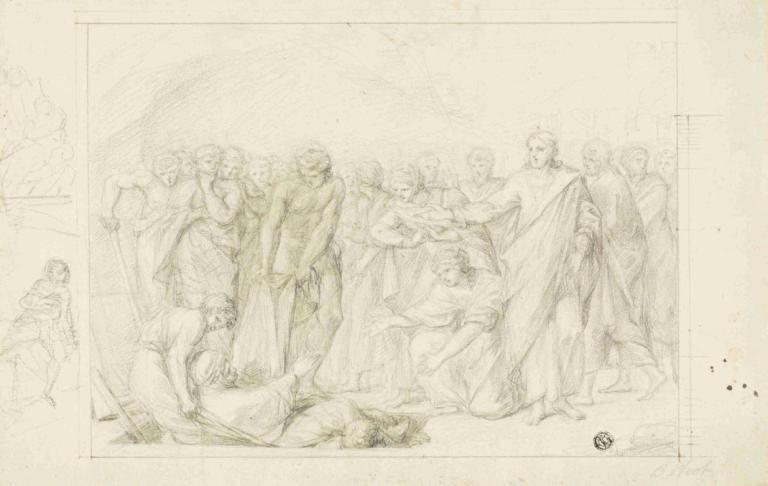 Death of Ananias,Benjamin West,Sketch,Sketch, multiple boys, 6+boys, sketch, monochrome, beard