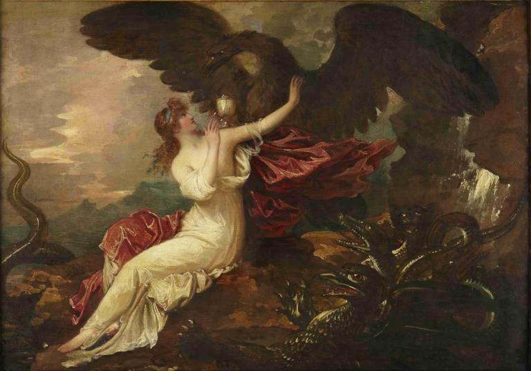 Eagle bringing cup to Psyche,Orel přináší pohár do Psyché,Benjamin West,Olejomalba,Olejomalba