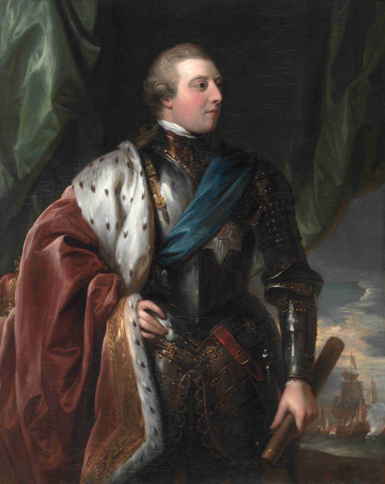 George III,Jorge III,Benjamin West,Pintura al óleo,Pintura al óleo, solo, armadura, pelo rubio, 1 chica