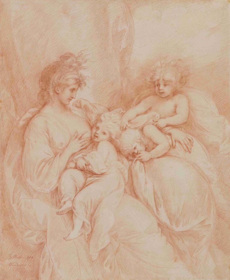 Maternity,Moderskap,Benjamin West,Färgskiss,Färgskiss, bebis, svartvit, familj, flera tjejer, flera pojkar