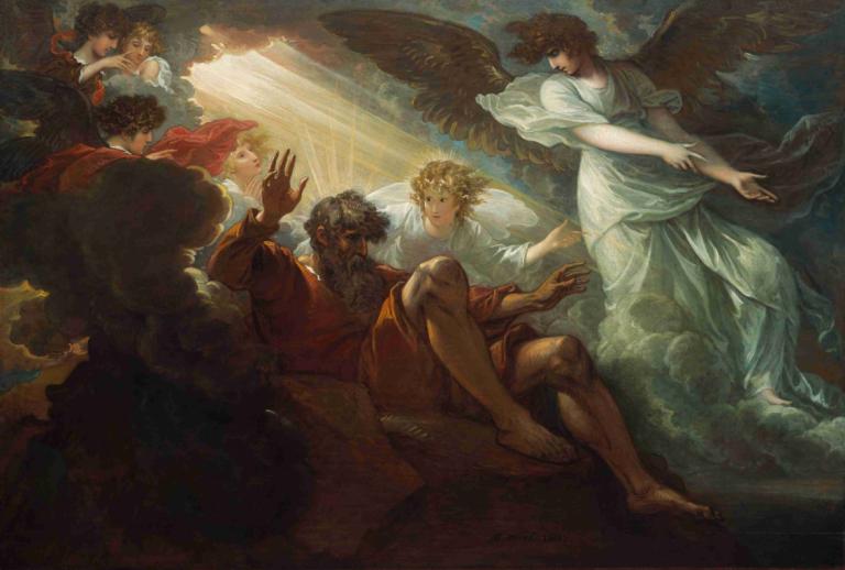 Moses Shown the Promised Land,약속의 땅을 보여준 모세,Benjamin West,벤자민 웨스트,오일 페인팅,오일 페인팅, 미술 패러디, 날개, 여러 소년, 풍자적 개작 시문