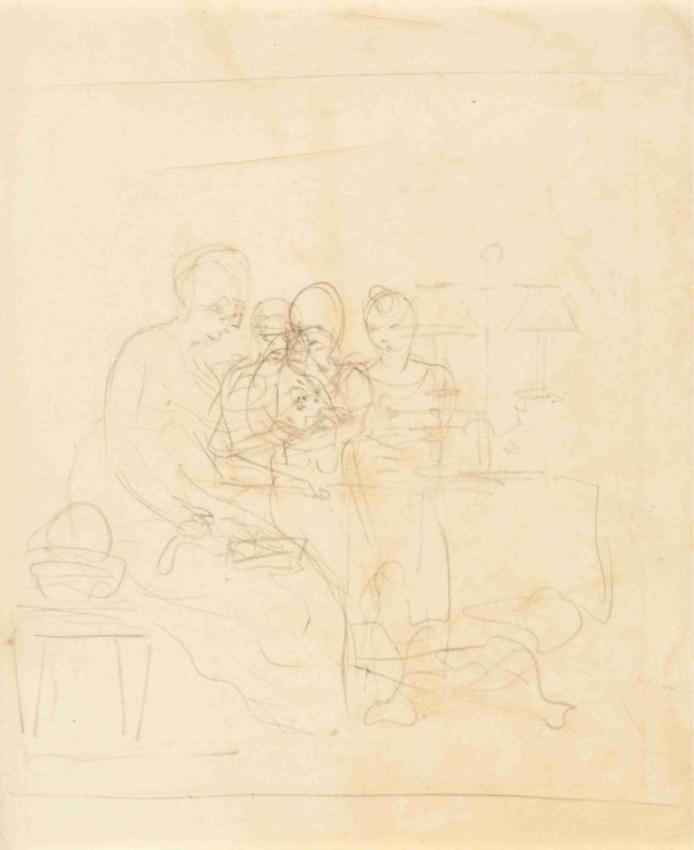 Sketch for a Family Group,Schets voor een familiegroep,Benjamin West,Schetsen,Schetsen, meerdere meisjes