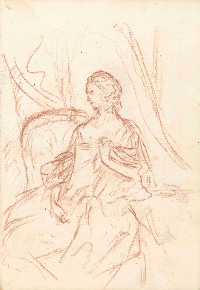 Sketch,Luonnos,Benjamin West,Luonnos, yksivärinen, yksin, 1 tyttö, luonnos, sänky, istuu, perinteinen media