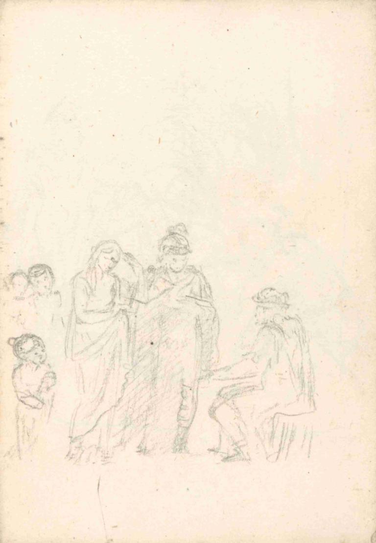 Sketch,Schets,Benjamin West,Schetsen,Schetsen, meerdere meisjes, schetsen, zitten, monochroom