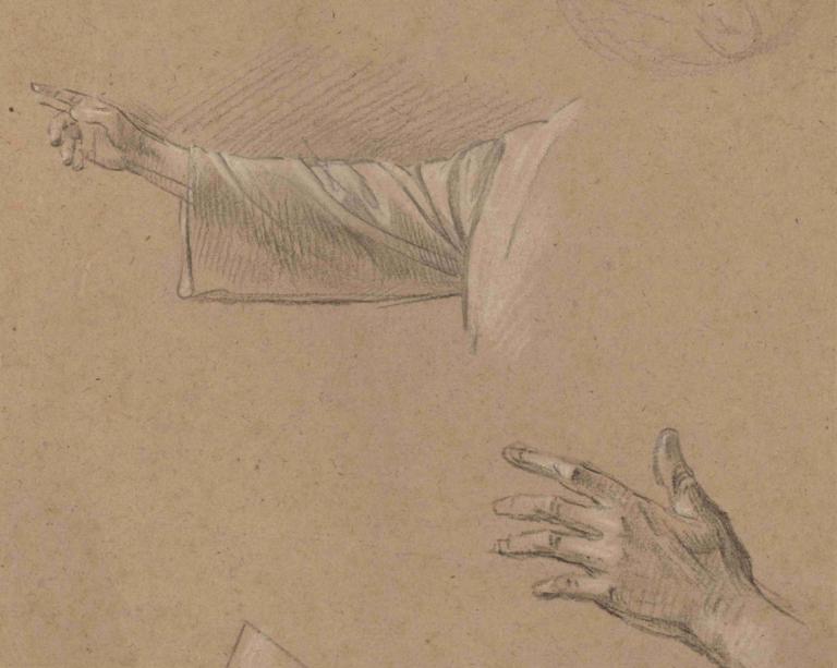 Study of a Right Arm and a Left Hand,Benjamin West,Sketch,Sketch, reaching, traditional media, sketch