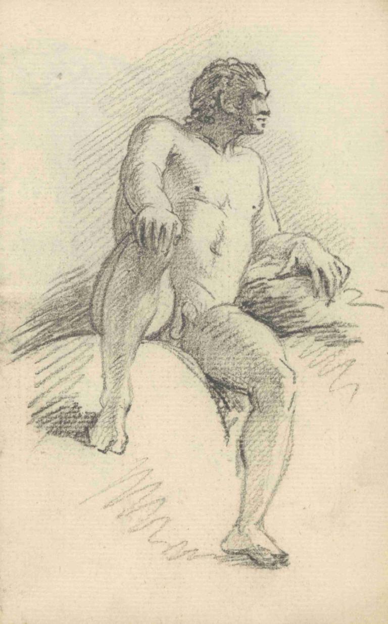 Study,研究,Benjamin West,本杰明-韦斯特,素描,素描, 男性焦点, 1男孩, 独奏, 单色, 裸体, 传统媒体, 草图, 阴茎, 乳头, 坐着, 石墨（中）, 胡子