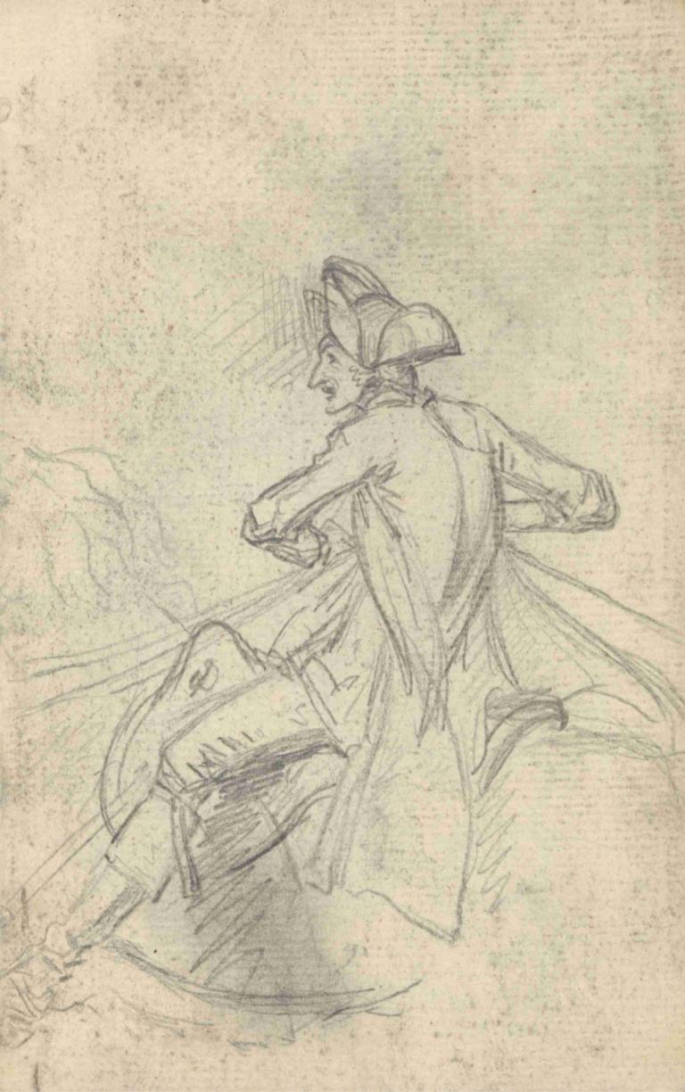 Study,Benjamin West,Sketch,Sketch, monochrome, riding, sketch, male focus, 1boy, solo, hat, traditional media