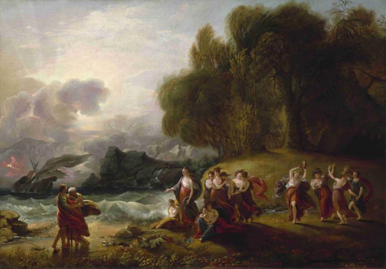 Telemachus and Calypso,Benjamin West,Oil Painting,Oil Painting, fine art parody, multiple boys, outdoors