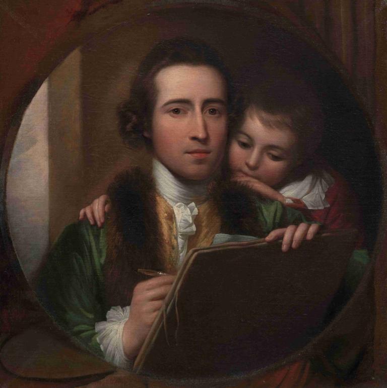 The Artist and His Son Raphael,Benjamin West,Oil Painting,Oil Painting, realistic, mirror, black hair