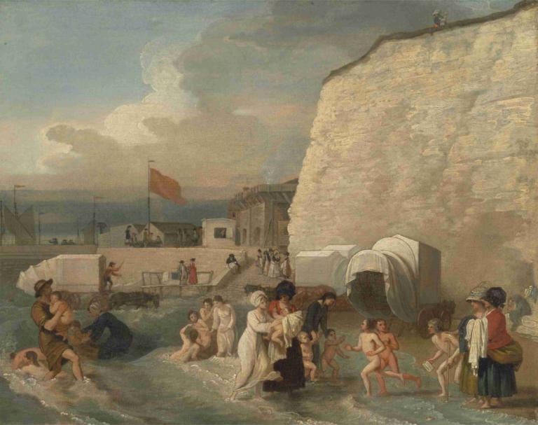 The Bathing Place at Ramsgate,Benjamin West,Oil Painting,Oil Painting, fine art parody, multiple boys