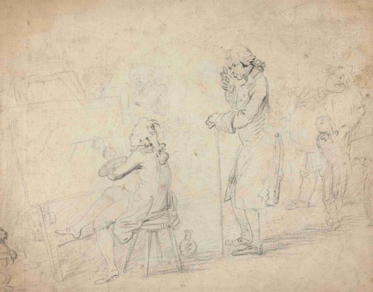 The Connoisseur,Benjamin West,Sketch,Sketch, sketch, old, monochrome, multiple boys, old woman, old man