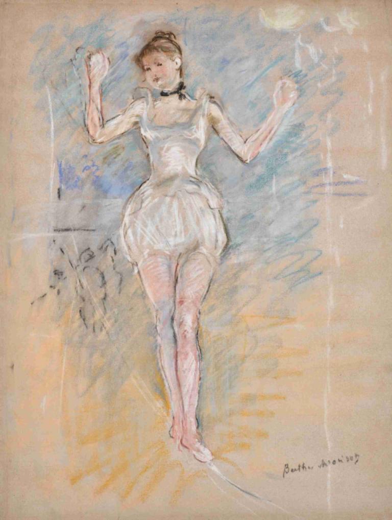 Danseuse de corde,Berthe Morisot,Watercolor,Watercolor, 1girl, solo, brown hair, choker, traditional media