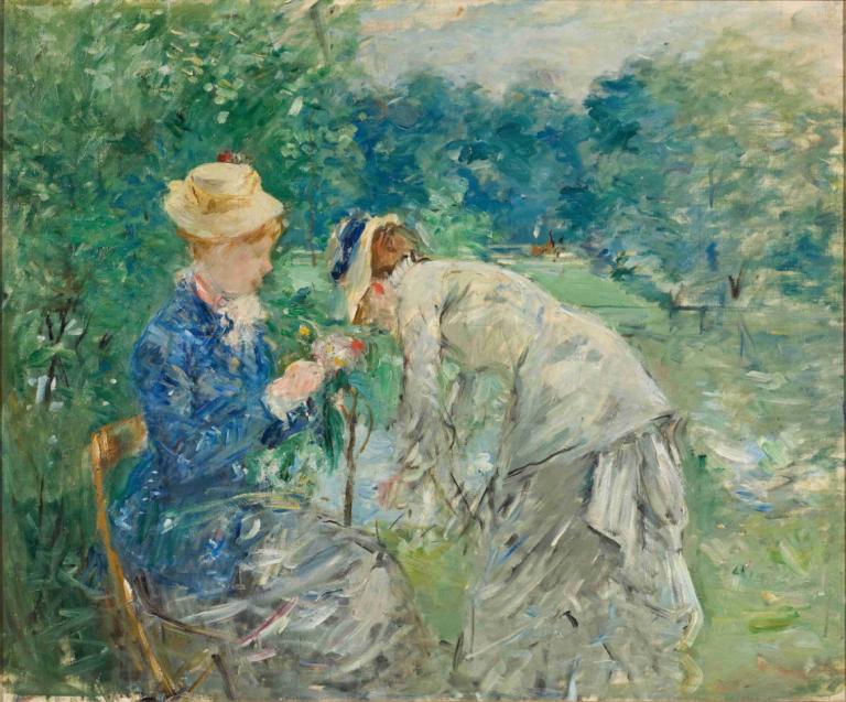 In the Bois de Boulogne,부아 드 불로뉴에서,Berthe Morisot,베르테 모리소트,오일 페인팅,오일 페인팅, 모자, 회화 (중), 2boys, 전통 미디어, 여러 소년