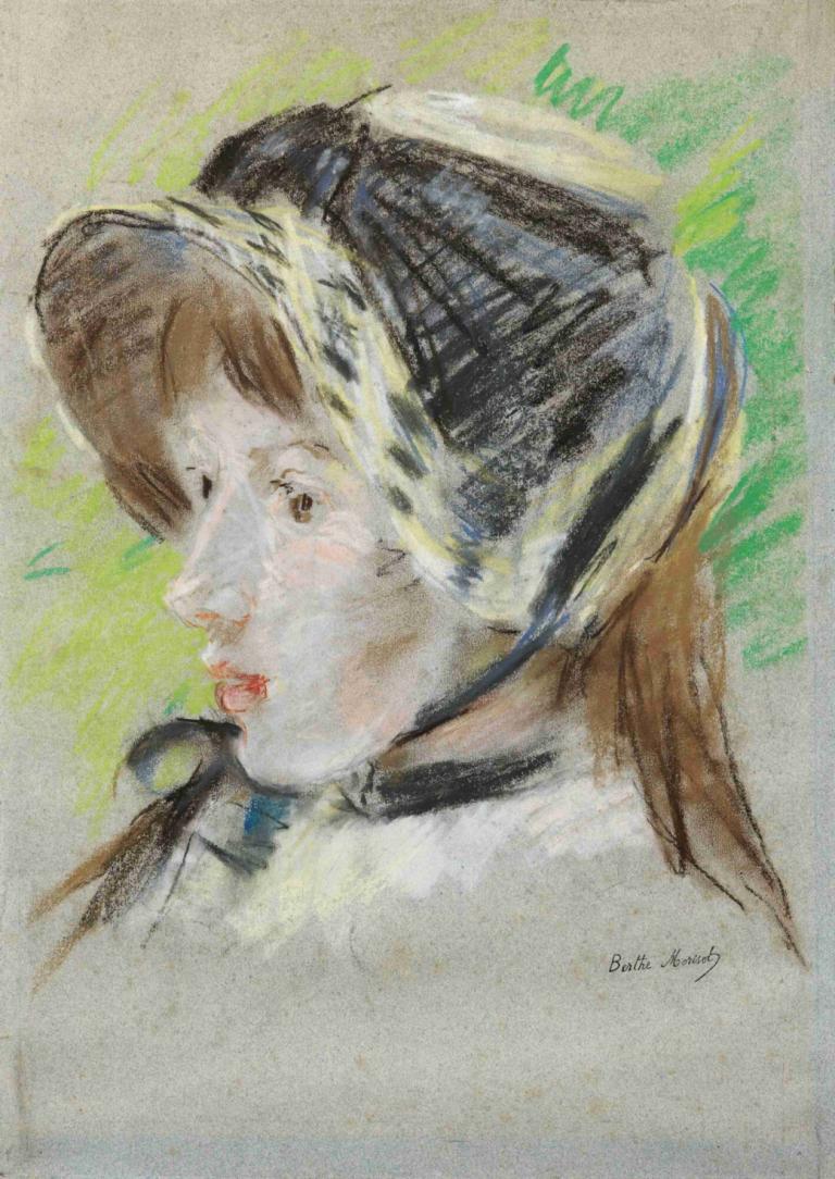 Jeanne Pontillon À La Capeline,Berthe Morisot,Acuarelă,Acuarelă, 1 fata, solo, păr șaten, media tradițională