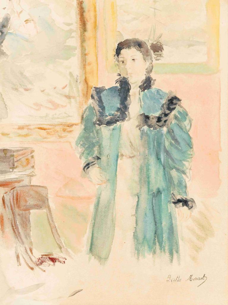 Jeune Fille Au Manteau Vert (Marthe),Tânără în haină verde (Marthe),Berthe Morisot,Acuarelă,Acuarelă, 1 fata