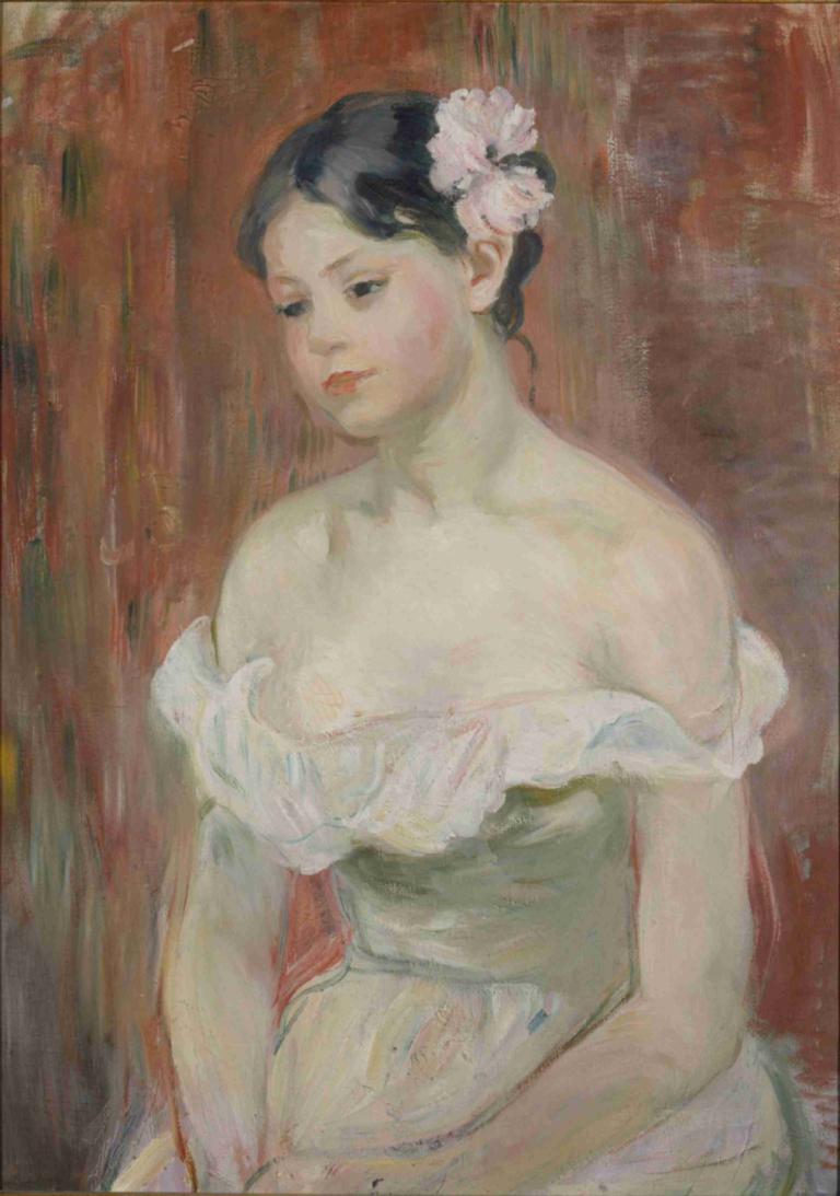 Jeune fille au décolleté, la fleur aux cheveux,Chica joven con escote, flor en el pelo,Berthe Morisot