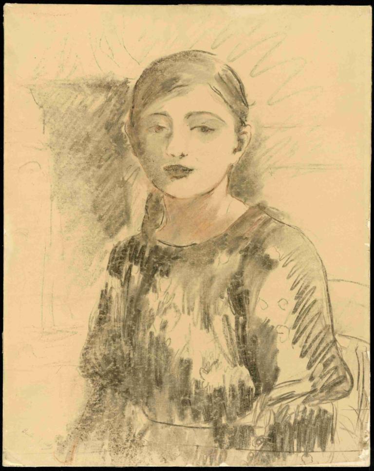 Portrait of Julie Manet,Potret Julie Manet,Berthe Morisot,Sketsa,Sketsa, 1 gadis, solo, satu warna