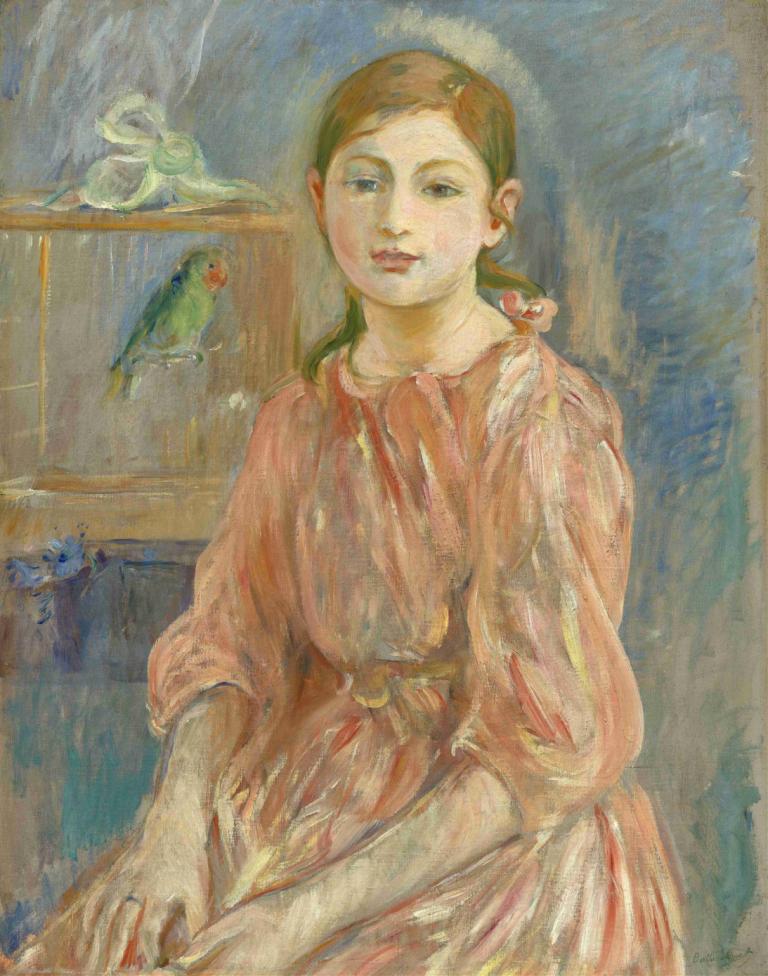 The Artist's Daughter with a Parakeet,Konstnärens dotter med en undulat,Berthe Morisot,Oljemålning