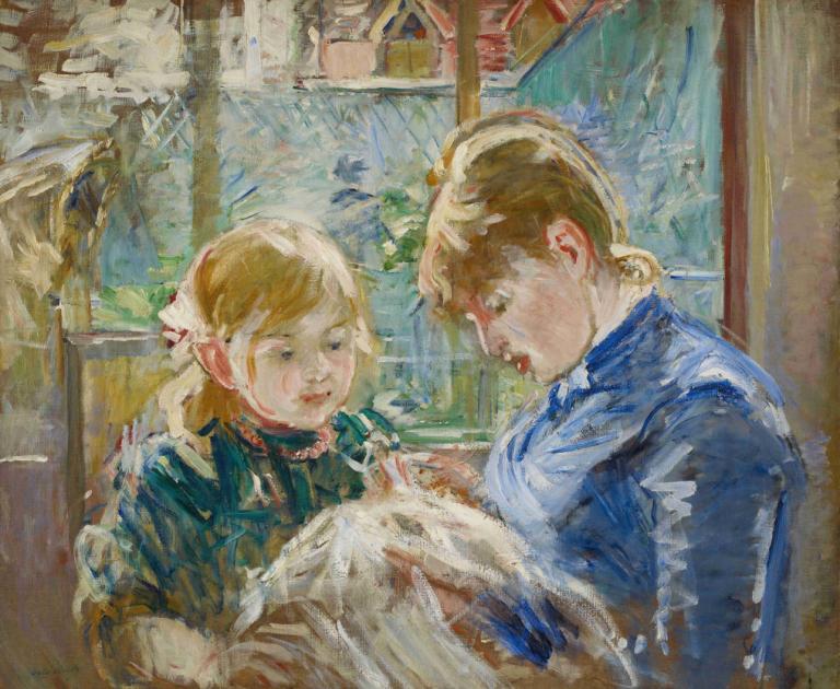 The Artist's Daughter, Julie, with her Nanny,Konstnärens dotter, Julie, med sin barnflicka,Berthe Morisot