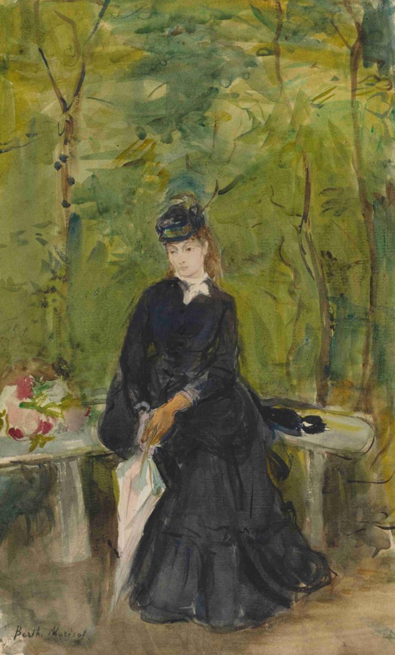 The Artist's Sister Edma Seated In A Park,Konstnärens syster Edma sitter i en park,Berthe Morisot,Oljemålning