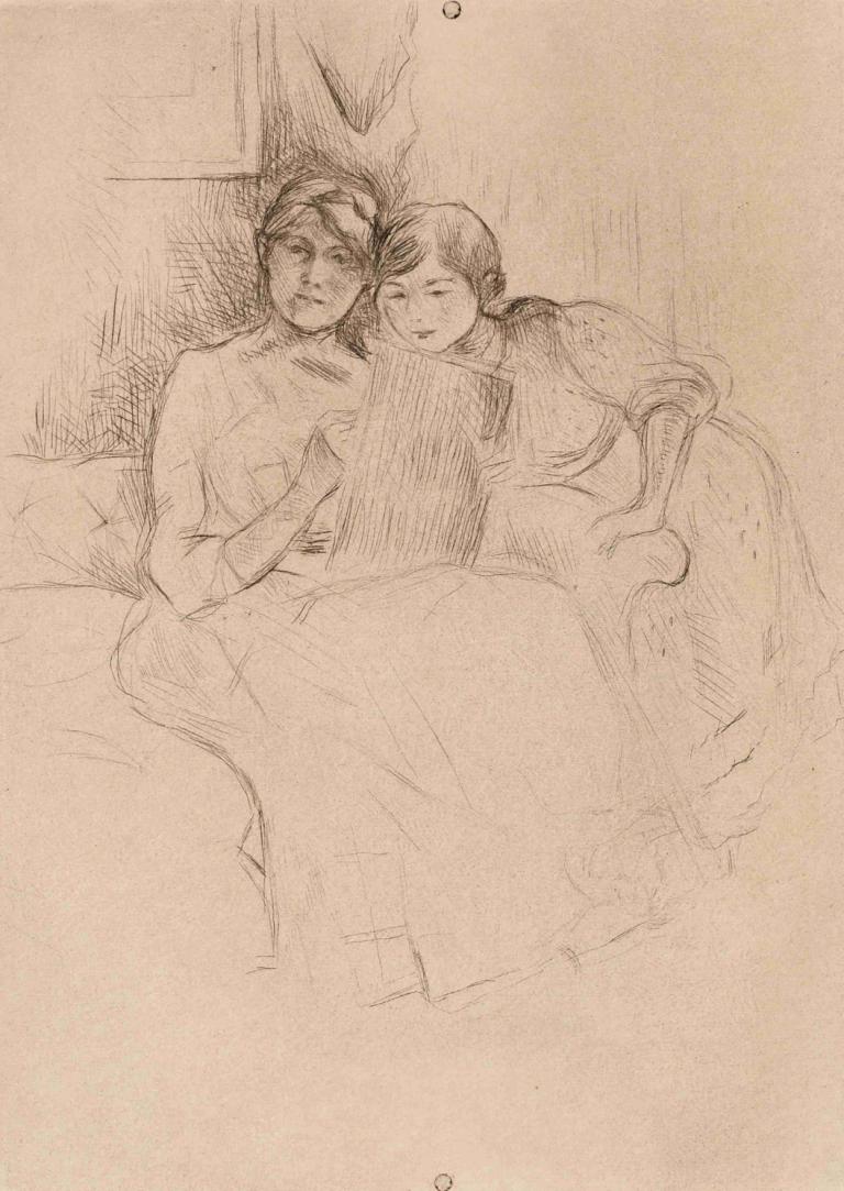 The Drawing Lesson,Pelajaran Menggambar,Berthe Morisot,Sketsa,Sketsa, 1 anak laki-laki, satu warna, 1 gadis