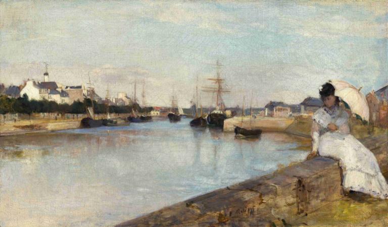 The Harbor at Lorient,Pelabuhan di Lorient,Berthe Morisot,Lukisan cat minyak,Lukisan cat minyak, 1 gadis