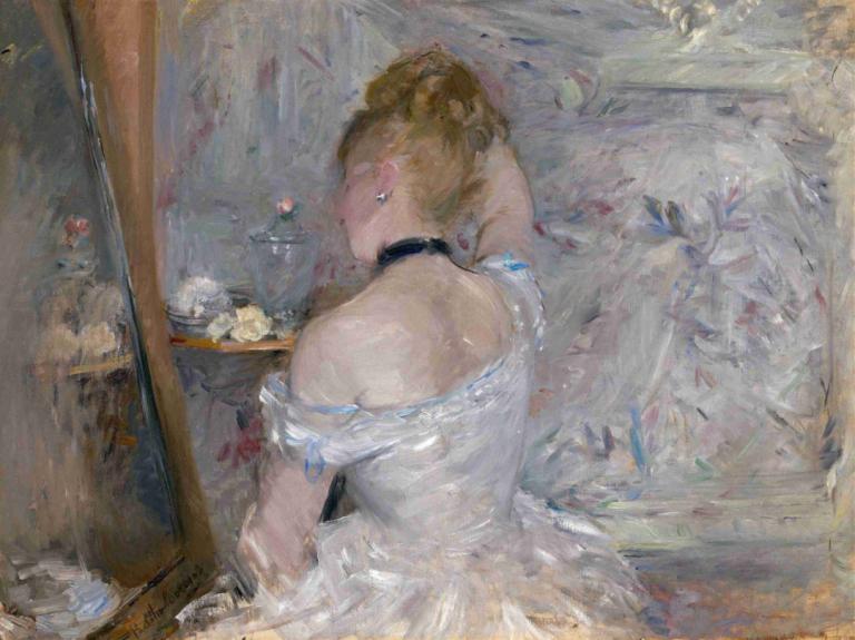 Woman at Her Toilette,Wanita di Toiletnya,Berthe Morisot,Lukisan cat minyak,Lukisan cat minyak, 1 gadis, solo