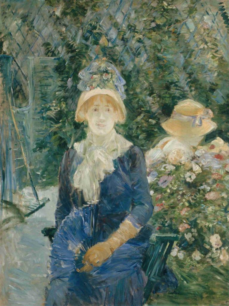 Woman in a Garden,Wanita di Taman,Berthe Morisot,Lukisan cat minyak,Lukisan cat minyak, topi, sarung tangan