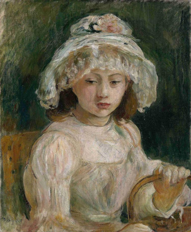 Young Girl with Hat,Gadis Muda dengan Topi,Berthe Morisot,Lukisan cat minyak,Lukisan cat minyak, 1 gadis