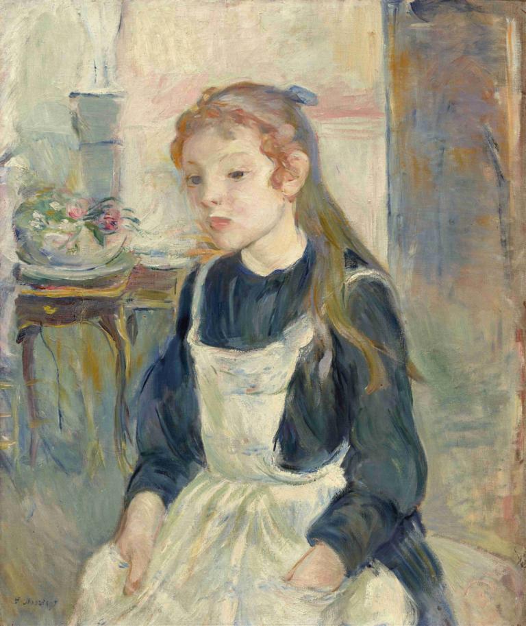 Young Girl with an Apron,Gadis Muda dengan Celemek,Berthe Morisot,Lukisan cat minyak,Lukisan cat minyak