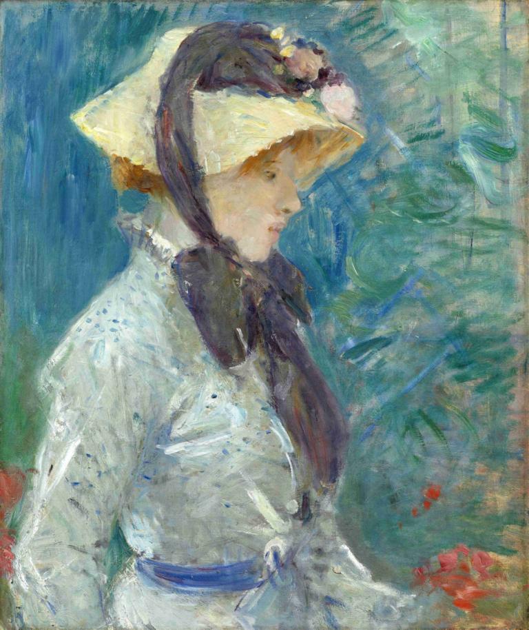 Young Woman with a Straw Hat,Wanita Muda dengan Topi Jerami,Berthe Morisot,Lukisan cat minyak