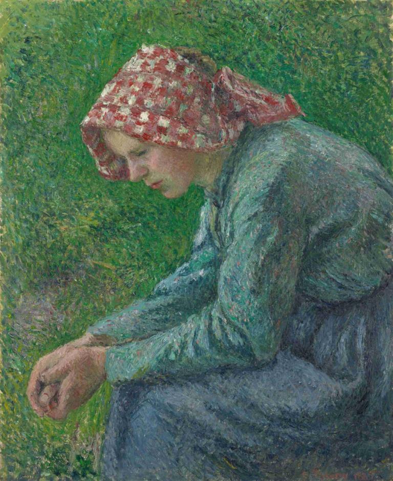 A Seated Peasant Woman,En siddende bondekvinde,Camille Pissarro,Oliemaleri,Oliemaleri, 1 pige, solo, kjole