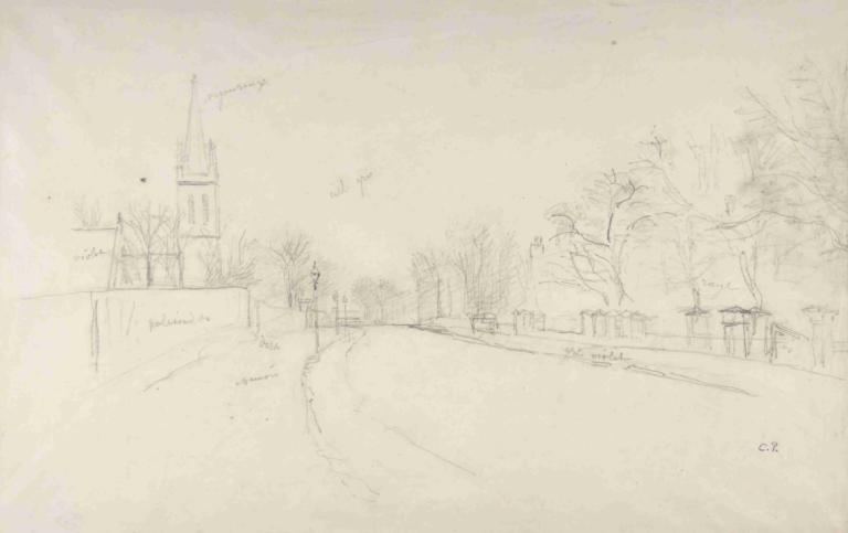 All Saints Church, Upper Norwood seen from the north side of Beulah Hill,Camille Pissarro,Sketch,Sketch, tree