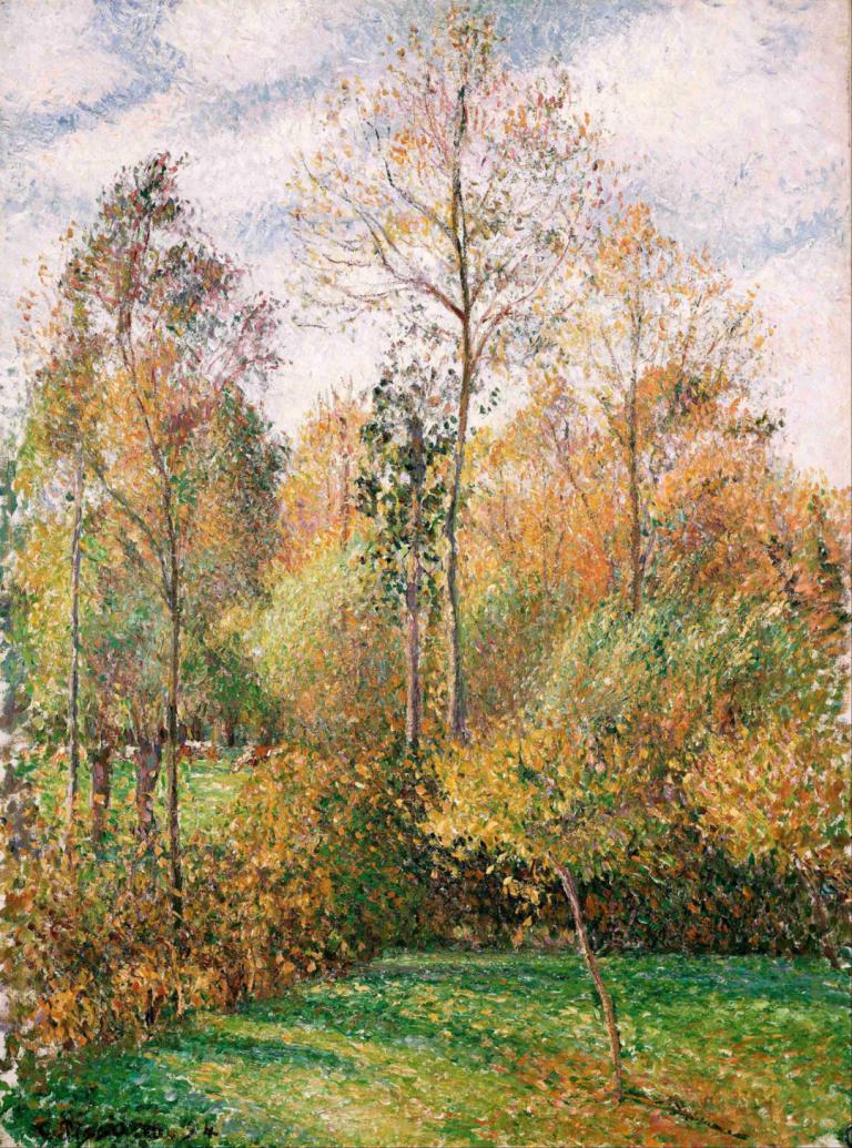 Automne, Peupliers, Eragny,Camille Pissarro,Oil Painting,Oil Painting, no humans, scenery, outdoors, tree