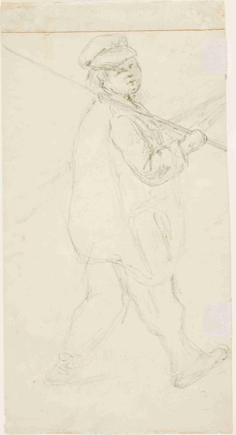 Boy with a Fishing Pole,Dreng med en fiskestang,Camille Pissarro,Skitse,Skitse, 1 dreng, solo, mandligt fokus