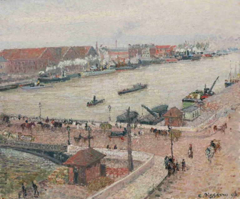 Crue De La Seine, Pont Boieldieu, Rouen,Banjir Sungai Seine, Jembatan Boieldieu, Rouen,Camille Pissarro