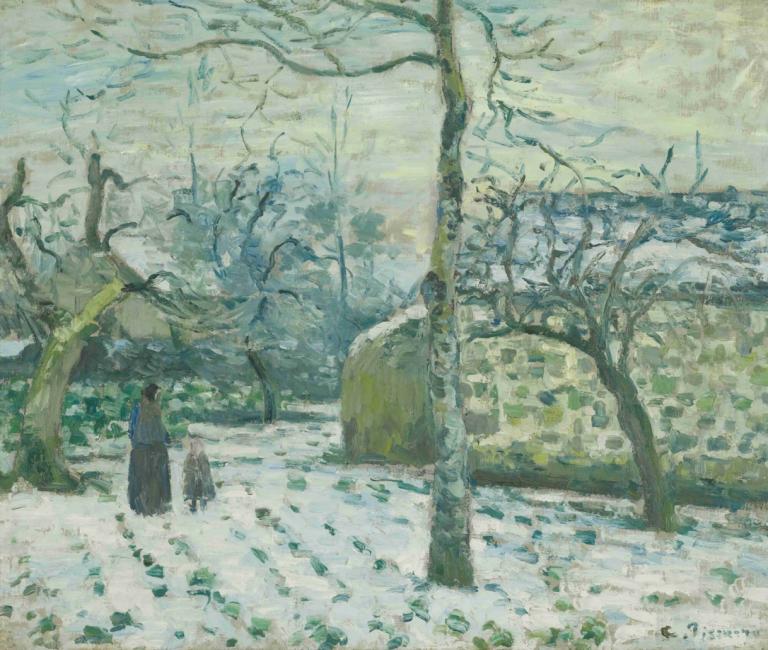 Effet De Neige À Montfoucault,Efek salju di Montfoucault,Camille Pissarro,Lukisan cat minyak