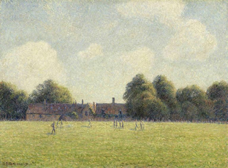 Hampton Court Green,Camille Pissarro,Ölgemälde,Ölgemälde, draußen, Baum, Himmel, Wolke, Landschaft, Feld