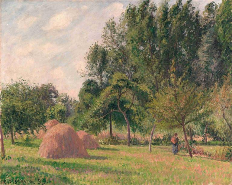 Haystacks, Morning, Éragny,Heuhaufen, Morgen, Éragny,Camille Pissarro,Ölgemälde,Ölgemälde, Baum, draußen