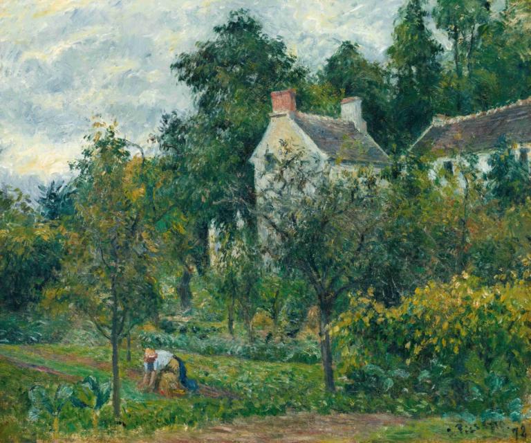 La Maison Rondest Et Son Jardin À L'hermitage, Pontoise,Camille Pissarro,Lukisan cat minyak